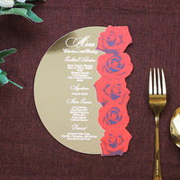 Cartes de menu de mariage en acrylique miroir doré avec motif rose rouge, cartes d'invitation pour fête d'anniversaire