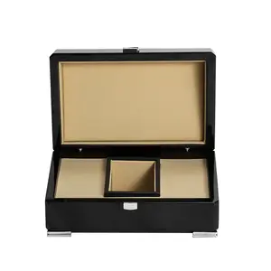 快速送货黑色钢琴涂漆高光泽设计您自己的单个优质木质独特手表盒，内有天鹅绒