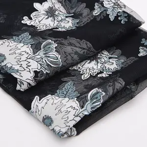 Warp Floral Embroidered 100% Nylon Spandex Mesh Lace Fabric with Cotton Embroidery Fabric for Dress