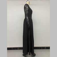 Robe longue élégante noire à coupe trapèze décontractée avec manches en dentelle pour femme, col carré, manches longues, style français, printemps-automne