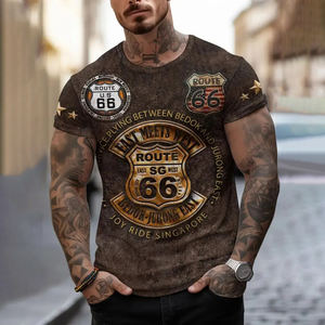 Camiseta Vintage <span class=keywords><strong>de</strong></span> Sublimación con Patrón <span class=keywords><strong>de</strong></span> <span class=keywords><strong>Ruta</strong></span> 66 para Hombre, Camiseta Ligera <span class=keywords><strong>de</strong></span> Manga Corta con Cuello Redondo, Informal - Product Image 1