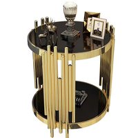 Ensemble table basse en verre moderne pour salon table basse en verre doré rond et marbre noir clair