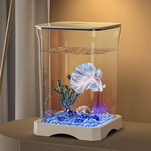 Klein rechthoekig goudvisaquarium met aquariumverlichting en creatief landschapsontwerp voor het kweken van vissen op het bureau - Product Image 2