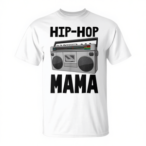 T-shirt Hip Hop Mama pour femme, col rond, manches courtes, design vintage avec enregistreur à cassette - Product Image 2