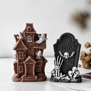 Moule <span class=keywords><strong>en</strong></span> silicone HY pour bougie <span class=keywords><strong>en</strong></span> forme <span class=keywords><strong>de</strong></span> pierre tombale d'Halloween, maison hantée, crâne RIP, pour bougies, savons, résines, plâtres, décoration <span class=keywords><strong>de</strong></span> festival - Product Image 2