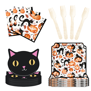 DAMAI New Black cat and Pumpkin Paper Plate Theme Disposable Paper Plates and Cups for Halloween Party Supply - Product Image 4