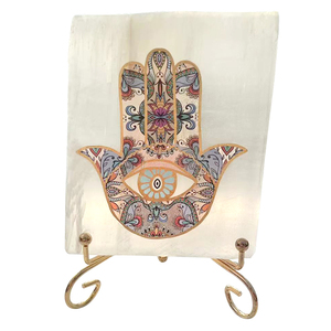 Cuarzo curación piedra preciosa cruda Natural <span class=keywords><strong>Chacra</strong></span> selenita con estatua de mano selenita Chakra Fátima roca losa de cristal para Decoración - Product Image 5