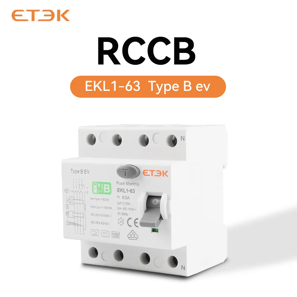 ETEK eléctrico RCD 4 P 63A tipo B 30ma AMP RCCB RCB typb 4 pole