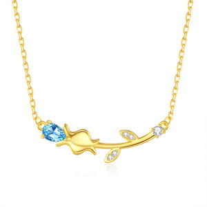 Collier ras du cou minimaliste en argent 925 plaqué or avec fleur de topaze bleue simple et pierre naturelle taille poire 4*6mm pour femme - Product Image 1