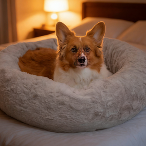 سرير الكلاب الأصلي المهدئ على شكل دونات، سرير حيوانات أليفة قابل للغسل من الفرو الصناعي الفاخر للقطط والكلاب الصغيرة حتى وزن 25 رطلاً. - Product Image 1