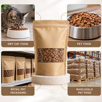 Sachet personnalisé en papier kraft sans fenêtre pour aliments pour chats, scellé sur huit côtés, pour la vente au détail et en gros
