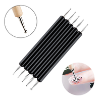 Lot de 5 pinceaux professionnels double-embout pour nail art, stylo de peinture à double tête pour gel et points, stylos de peinture noirs, outil pour ongles