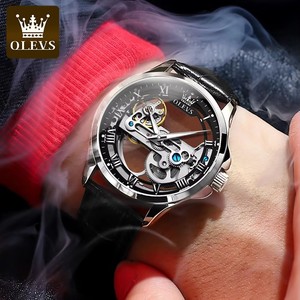 Mechanical Men's <b>Watch</b> 43mm Stainless Steel <b>Case</b> Leather Strap Skeleton Dial Automatic Movement Luxury Fashion Style - Product Image 2