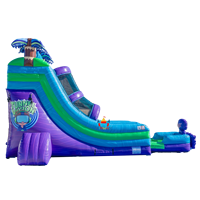 Toboggan aquatique gonflable à une voie de 18 pieds avec tunnel imprimé Vision Violet Bleu Vert, toboggan aquatique gonflable pour fêtes estivales