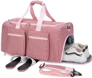 Bolsa de fin de semana para mujer con bolsillo húmedo Bolsa de lona de viaje Bolsa de noche grande con compartimento para zapatos