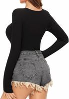 Femmes Sexy découpe avant évidé à manches longues body combinaisons doux confortable t-shirt tenue quotidienne pour les femmes