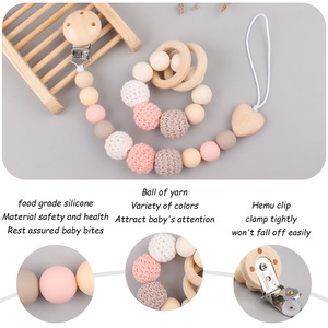 2-Piece Set <strong>Wooden</strong> Pacifier <strong>Clip</strong> with Silicone <strong>Teether</strong> Anti-Chain Baby Product - Product Image 4