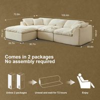 Canapé convertible moderne en L, à assise profonde et inclinable, sans structure, surdimensionné 3 places, en tissu chenille écologique compressé