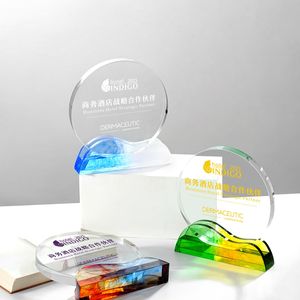 Trophée <span class=keywords><strong>et</strong></span> <span class=keywords><strong>plaque</strong></span> en cristal rond <span class=keywords><strong>vert</strong></span> <span class=keywords><strong>orange</strong></span> avec base Prix de compétition sportive de haute qualité Prix du trophée en cristal de qualité - Product Image 5