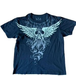 Camiseta de manga corta de longitud media con cuello redondo y diseño de alas de ángel TAPOUT, estilo estético y lindo, de algodón y poliéster, ajuste holgado, ideal para verano 2025. - Product Image 1