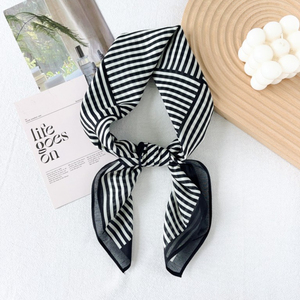 Sciarpa a Righe Francesi Bianche e Nere per Donna, Stile Sottile Primaverile ed Estivo, Foulard Piccolo Artistico e alla Moda - Product Image 5