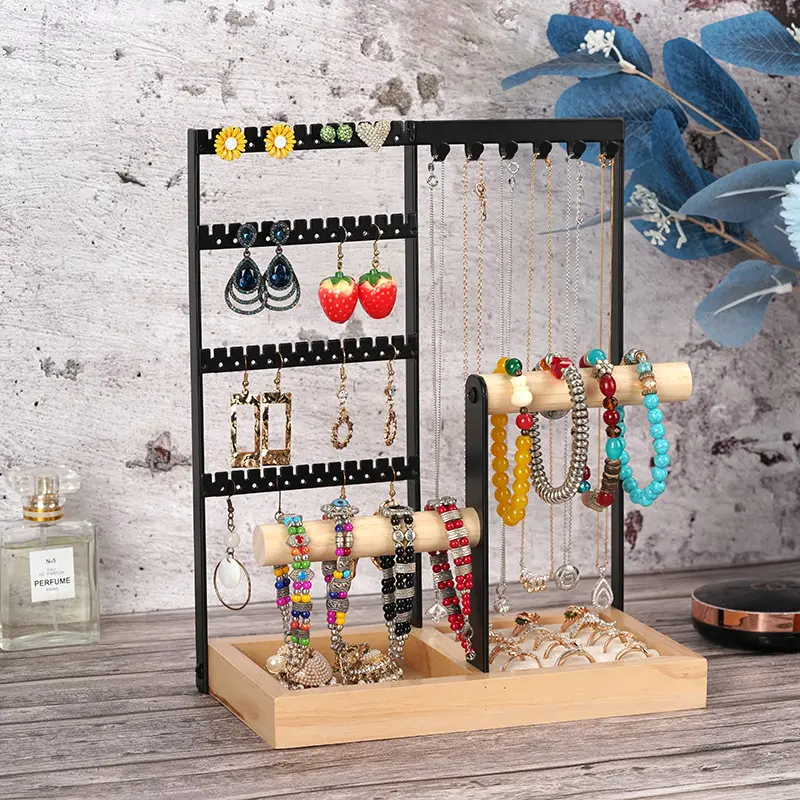 4-Tier hiển thị đồ trang sức Rack với Hooks Tabletop đồ trang sức đứng chủ trang sức Organizer cho dây chuyền vòng tay nhẫn bông tai