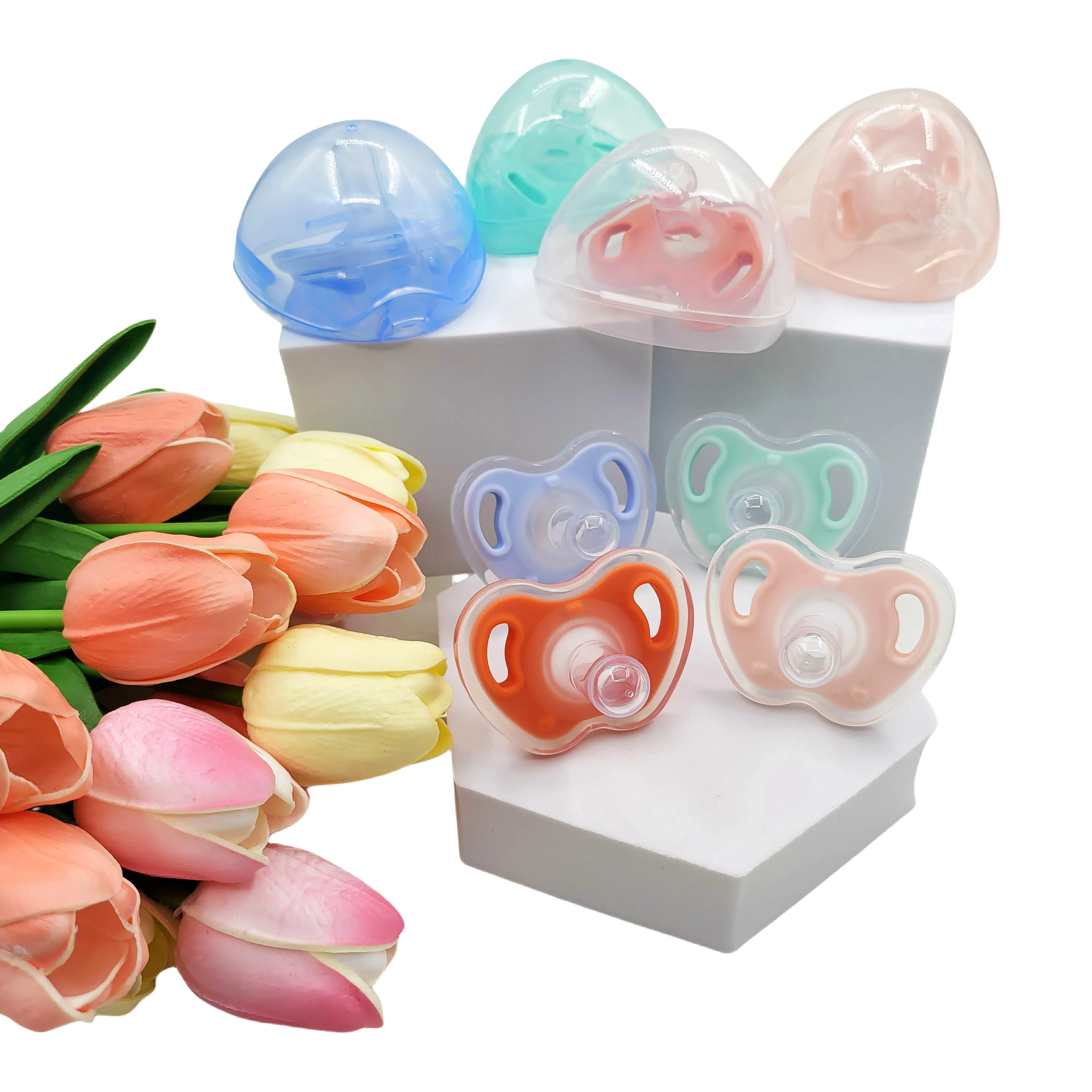 Sucette en silicone de qualité alimentaire pour bébé Sucette souple sans BPA Sucette en silicone pour bébé avec boîte de rangement pour les nourrissons