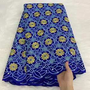 도매 나이지리아 돌 자수, 로얄 블루 코튼 폴란드어 드라이 스위스 Voile 레이스 패브릭 웨딩 드레스/