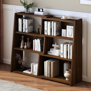 Estantería extensible de madera de nogal oscuro de diseño moderno de 3 niveles, estantería corta baja para espacios pequeños o esquinas - Product Image 1