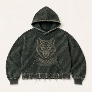 Sudadera con Capucha Corta y Holgada para Hombre, 420GSM, Algodón French Terry, Verde Bosque, Lavado Ácido y Desgastado, Logotipo Personalizado, Ropa Urbana al por Mayor - Product Image 2