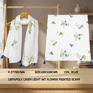 Bufanda de polifibra con borlas y estampado digital - Estola floral ligera al por mayor y chal para mujer B2B - Product Image 2