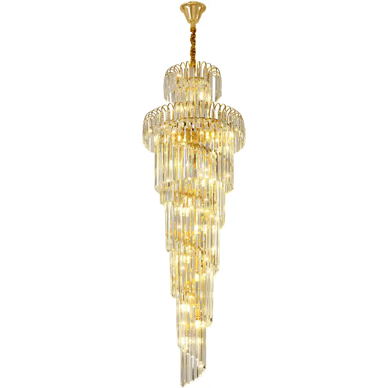 Moderno design di lusso lungo di cristallo a spirale della lampada della scala hotel villa soggiorno hall sala banchetti LED oro grande lampadario