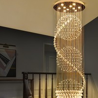 Lustre long en cristal à hauteur réglable pour escalier duplex, vente directe transfrontalière, idéal pour villa, mezzanine, salon, avec suspension par câble
