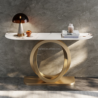 Table console semi-circulaire en marbre de luxe léger pour hall d'entrée, couloir d'hôtel, villa, salon, table de présentation avec base métallique