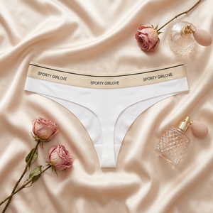 Women's White <b>Seamless</b> Knitted <b>Thong</b> Panties Solid Ultra-thin Low-Rise T-back <b>Thong</b> Quick Dry Comfortable Sports Underwear - Product Image 3