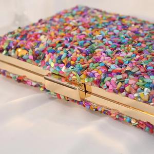 Robe colorée de haute qualité sacs de soirée dames mode strass et incrustation de coquillages embrayages à chaîne carrée - Product Image 4