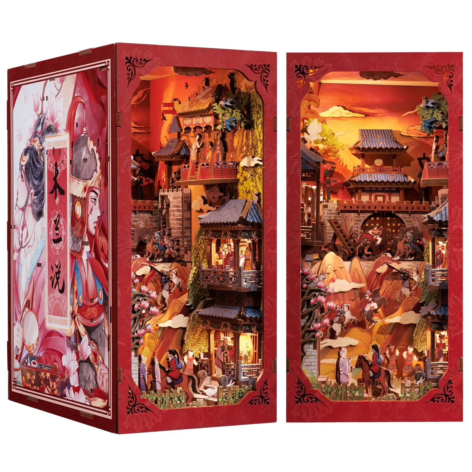 CuteBee produk baru kerajinan tangan The legend of Mulan dekorasi rumah boneka dengan Light Building Model mainan Diy buku Nook Kit