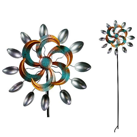 Outdoor Garden Decor Wind Spinner Windmill with Stable Metal Stake Farm Yard Metal Wind Spinner