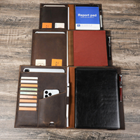 Couverture de carnet en cuir Crazy Horse A4 personnalisée avec RFID, 13 pouces, avec poche pour iPad, emplacement pour cartes, bande élastique, 100 feuilles, reliure à feuillet plié