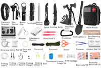 Trousse de premiers secours d'urgence professionnelle complète pour l'extérieur avec outils tactiques SOS, lampe torche, couverture, hache, pelle