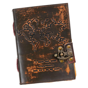 Diario de cuero con mapa del mundo en relieve, cuaderno vintage hecho a mano con borde deshilachado, diario de viaje antiguo. - Product Image 5