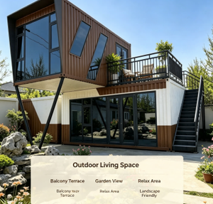 Villa Préfabriquée de Luxe Modulaire sur Mesure à Deux Étages avec Balcon Extérieur, Jardin Rocailleux, Maison Conteneur Écoénergétique, Garantie 5 Ans - Product Image 1