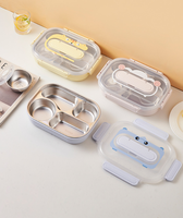 Boîte à bento mignonne empilable en acier inoxydable 304 sans BPA, étanche, chauffable, avec couvercle en plastique, 4 compartiments, couverts intégrés, pour nouveau-né