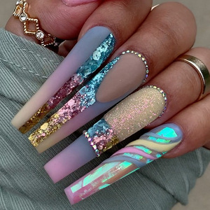 Faux ongles brillants réutilisables de luxe, courts, personnalisés, en acrylique, à coller, pour femme - Product Image 1