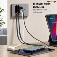 Prise murale industrielle standard US/Thaïlande à 2 prises avec câble de charge rétractable USB Type-C 20W – Blanc, Noir, Gris, Or