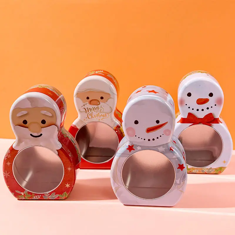 Металлический Снеговик Санта крекер конфеты печенье пакет канун Рождество жестяная подарочная коробка с окном