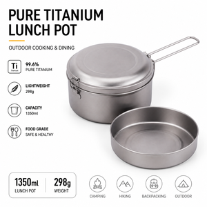 Olla de Titanio Puro de 1350 ml, Juego de Utensilios de Cocina para Acampar, Olla para Cocinar al Aire Libre con Plato, Asa Plegable, Equipo de Excursionismo OEM - Product Image 1