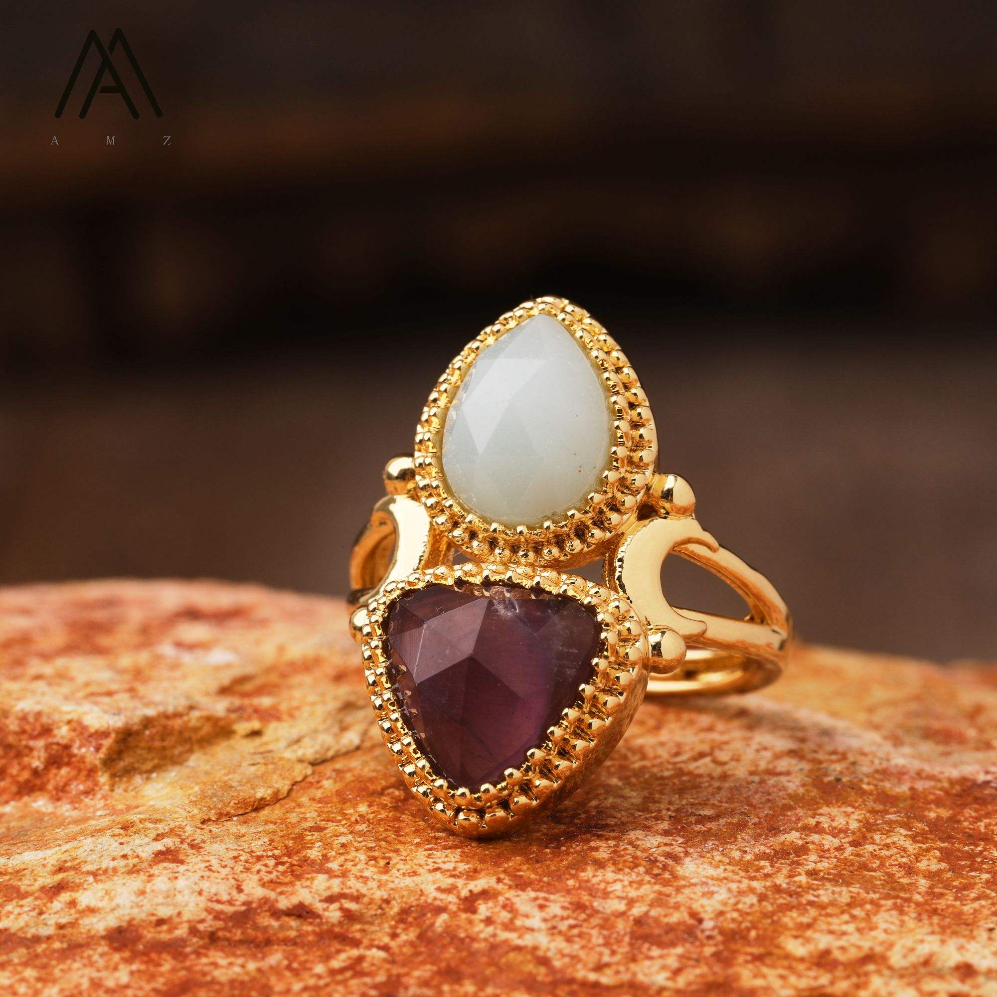 Anillo de oro amazonita