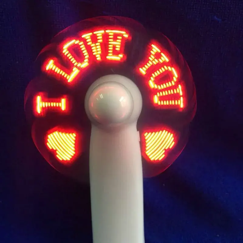 Led Custom Message Mini Handheld Fan Electric Led Light Up Fan Programmable Led Flashing Message Mini Fan