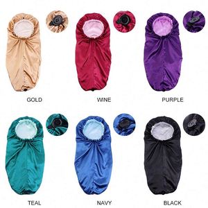 Bonnet de nuit extra doux en satin tressé avec boutons pour tresses longues, dreadlocks et cheveux bouclés - Product Image 3
